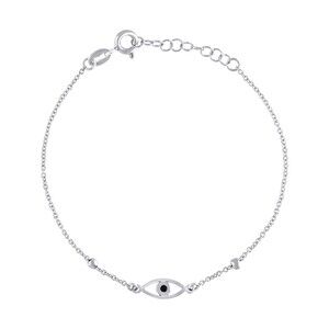 925 Sterling Silver Black Enameled Evil Eye Good Luck Charm Bracelet Size 7.5 In